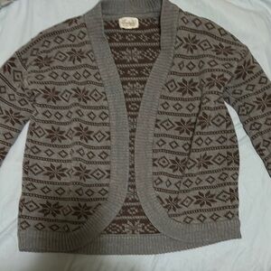 Brown and Gray Patterned Sweater Cardigan